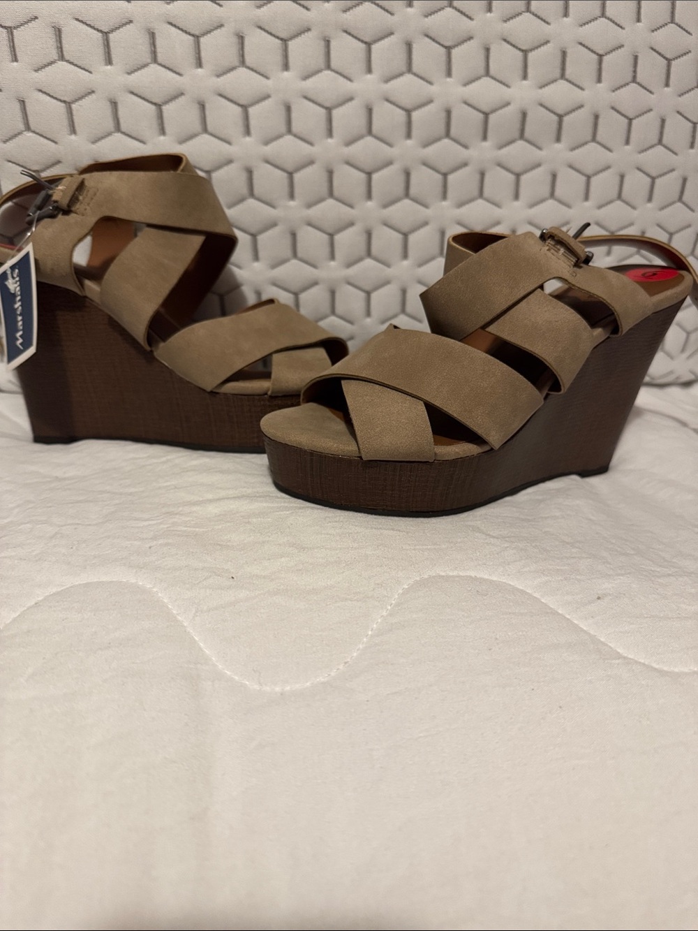 Marshalls Brown Tan Crisscross Wedge Sandals
